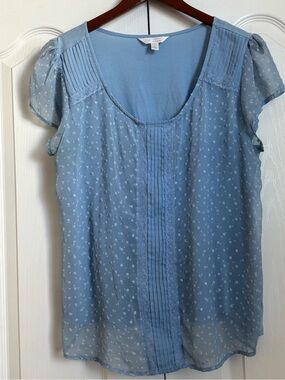 LC Lauren Conrad Soft Blue Pintuck Flutter Sleeve Blouse